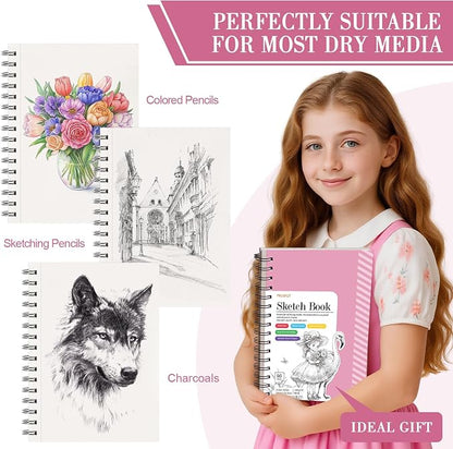 Sketch Book with 12 Color Pencil Set, 90 Sheets Spiral Sketchbook - Image 4