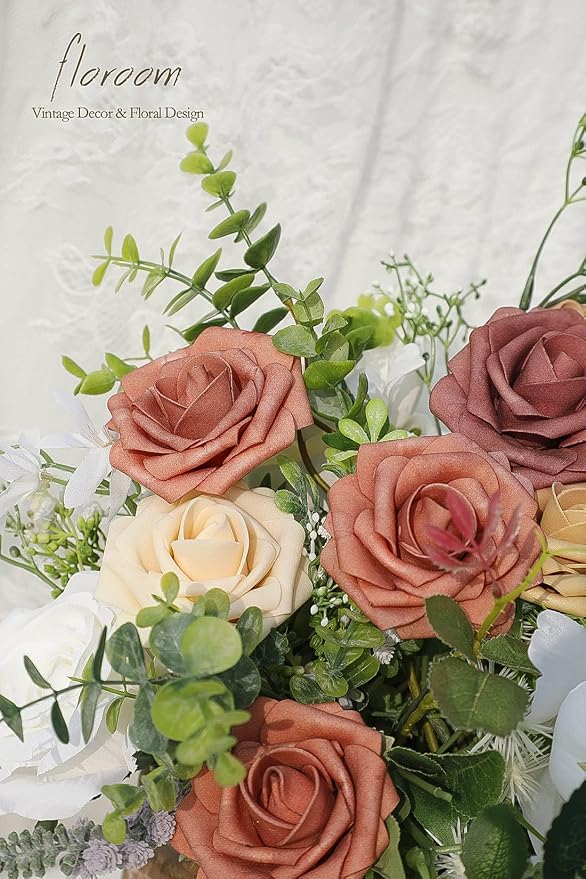 Floroom Artificial Flowers 25pcs Real Looking Burnt Orange Ombre Colors Foam - Image 2