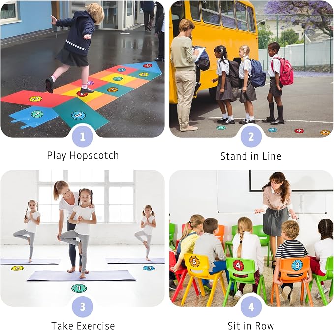 40PCS Line Up Spots for Classroom Floor, 4” Floor Numbers Stickers for Back to - Image 4