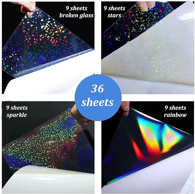 36 Sheets Holographic Sticker Paper 8.5" x11'' Waterproof Clear Vinyl Sticker - Image 3