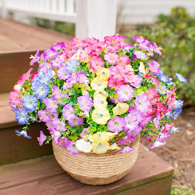 Artificial Flowers Fake Plants for Outdoors Decoration, 12 Bundles Silk Morning - Image 8