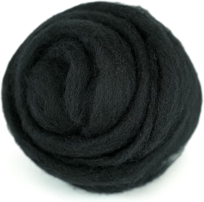 Woolbuddy Needle Felting Wool – 8oz Chunky Wool Roving in Black, Felting Wool - Image 2