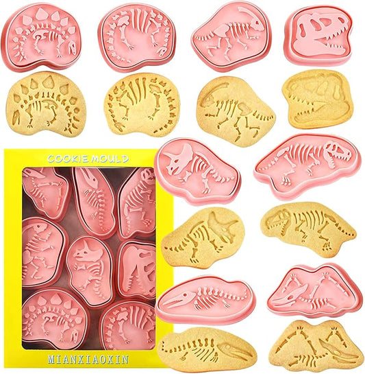 Dinosaur Fossil Cookie Cutter Set – 8pcs 3D Plastic Cookie Stamps – Fun Dino by Keepatyart