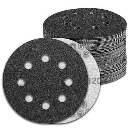 100 Pcs 5 inch Wet Dry Sanding Discs Grit 120 Hook and Loop 8 Hole Silicon by Pukamam