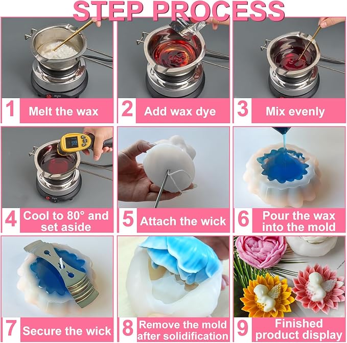JDH 2PCS Flower Candle Molds, Heart Rose Candle Mold, 3D Angel Baby in - Image 3