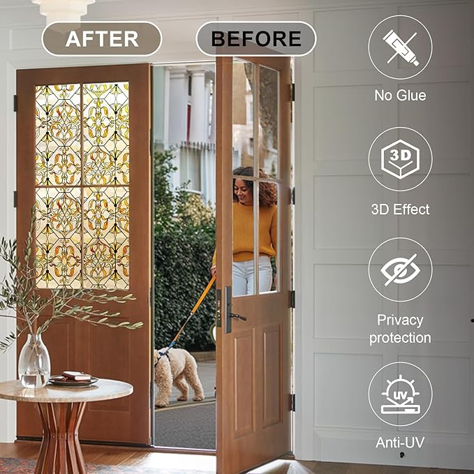 3D Stained Glass Window Privacy Film, Heat Control UV Blocking Static Cling - Image 4