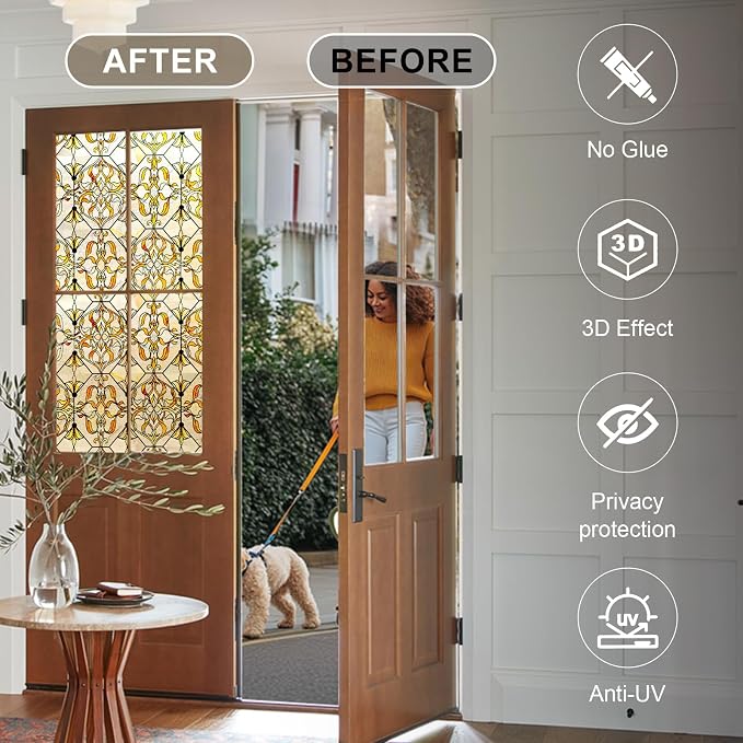 3D Stained Glass Window Privacy Film, Heat Control UV Blocking Static Cling - Image 4