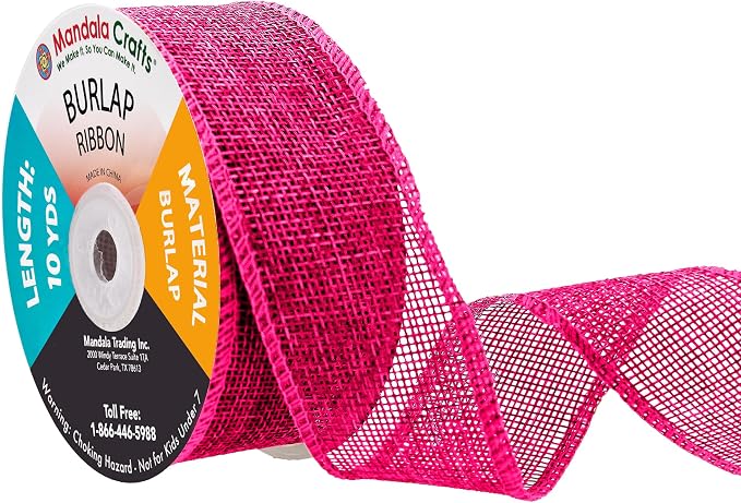 Mandala Crafts Hot Pink Burlap Ribbon 1.5 Inches Wide Jute Ribbons by MandalaCrafts