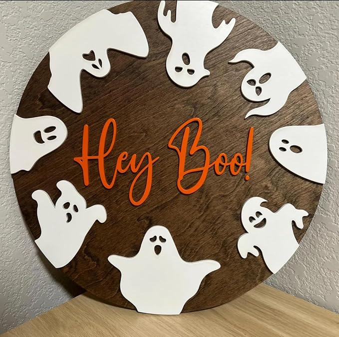 Halloween Stencils for Painting on Wood 12” Round Halloween Stencil Hey Boo - Image 7