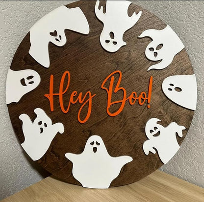 Halloween Stencils for Painting on Wood 12” Round Halloween Stencil Hey Boo - Image 7