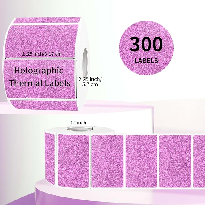 2.25"x1.25" Holographic Thermal Labels Stickers, Glitter Direct Thermal Printer - Image 2