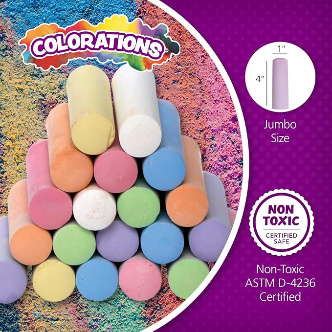 Colorations Sidewalk Chalk – 50pc 4” x 1” Washable, Bright Colored Chalk Set – - Image 6