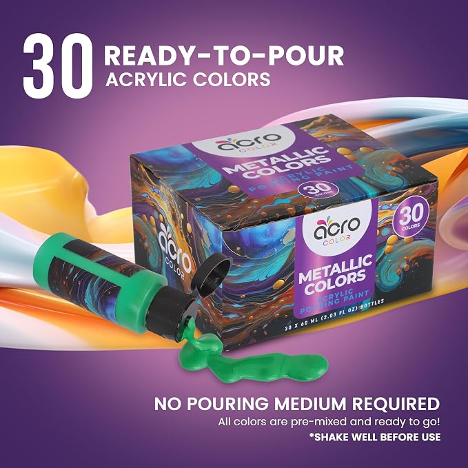 Acrylic Pouring Paint Set | 30 Vibrant Colors Including An Array Of Metallic - Image 4