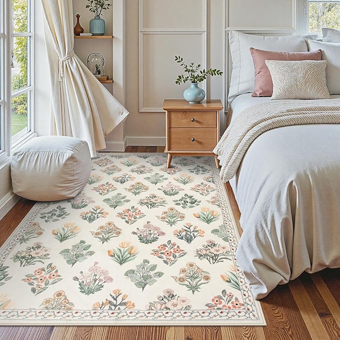 Wonnitar Nursery Rug for Baby Girl, Washable Moroccan Floral 5x7 Rug, - Image 7