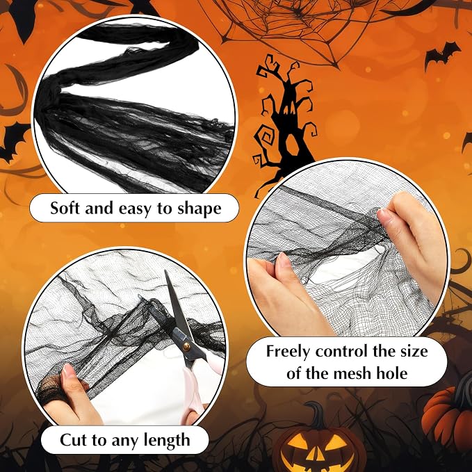 Boao Halloween Cheese cloth 85 x 394 Inch Black Cheesecloth Roll - Image 3