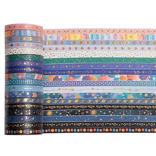 YUBX Skinny Galaxy Washi Tape Set 30 Rolls Gold Foil Decorative Starry Space - Image 4