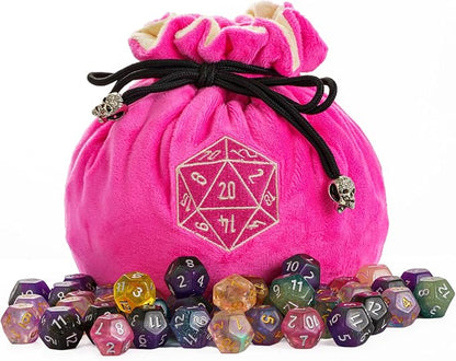 Large Dice Bags with Pockets Pink Storage Bag D20 Logo by KSNDie