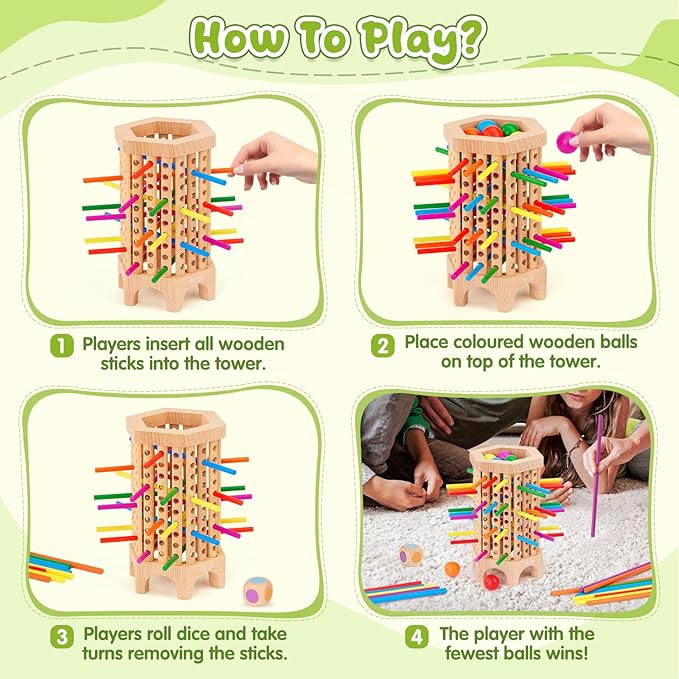 Montessori Game Wooden Board Game, 36 Colorful Wooden Sticks Dice Game - Image 6
