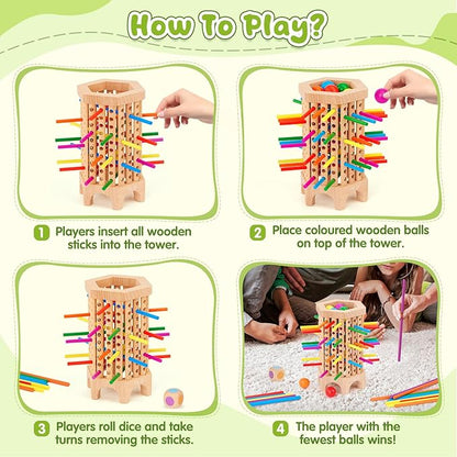 Montessori Game Wooden Board Game, 36 Colorful Wooden Sticks Dice Game - Image 6