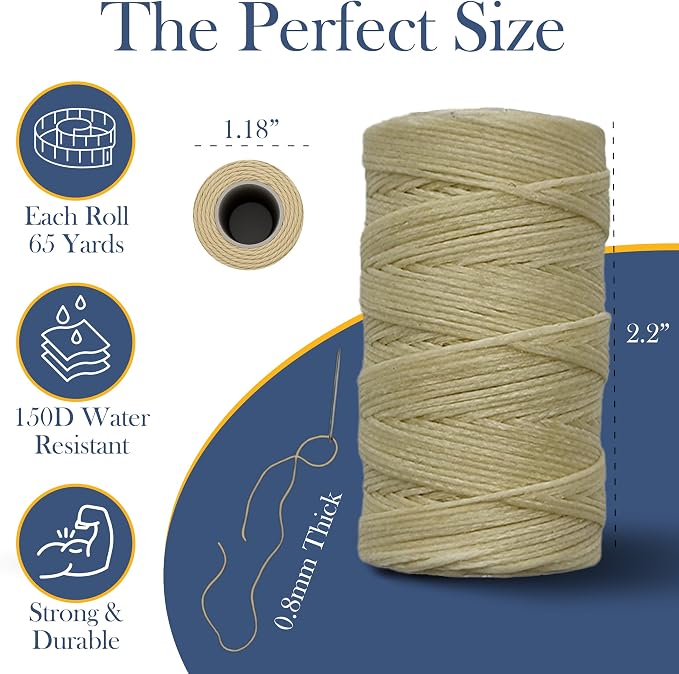 Waxed Thread 3X Wax Thread, 65 Yardx0.8mm Wax String, 150D Waxed Leather String - Image 2