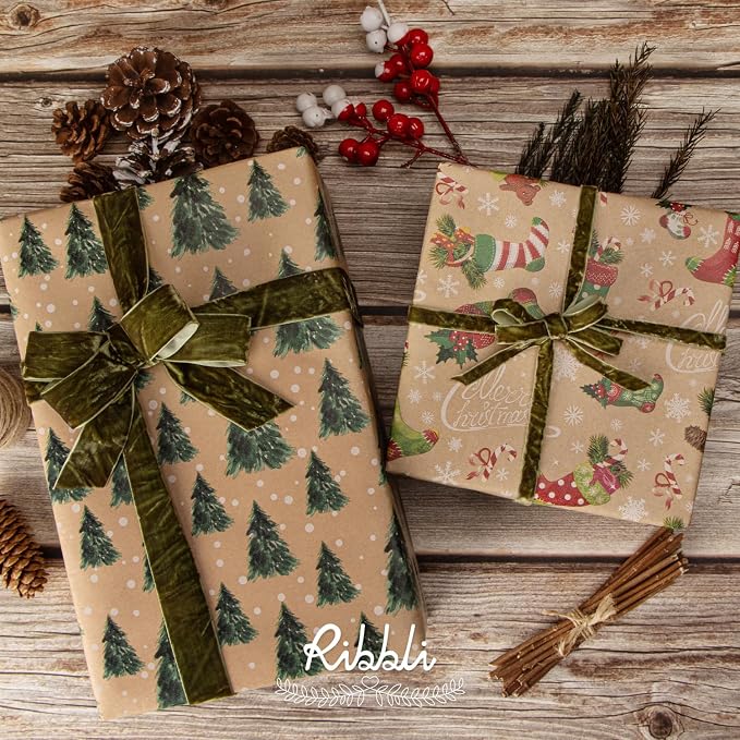 Ribbli Moss Green Velvet Ribbon 3/8 Inches Luxury Crinkled Green Christmas - Image 3