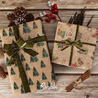 Ribbli Moss Green Velvet Ribbon 1 Inches Luxury Crinkled Green Christmas Ribbon - Image 2