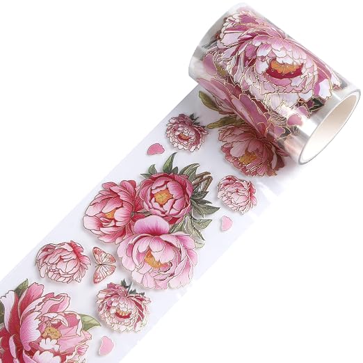 PET Tapes - Pink Flower Scrapbook Supplies, Transparent Floral Tapes - Image 2