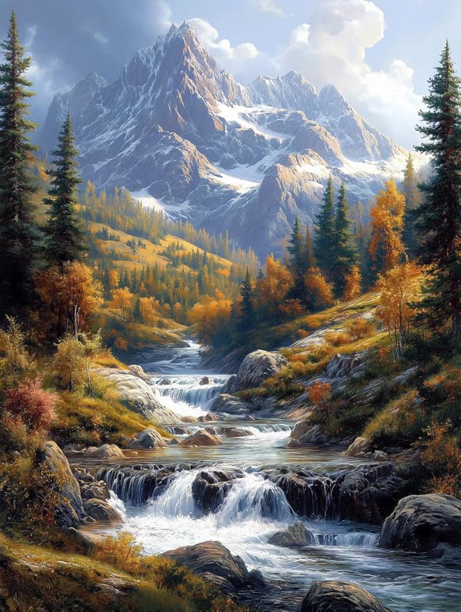 14ct Counted Cross Stitch Kits for Adults Mountains Rivers Printed Stamped by Moohue