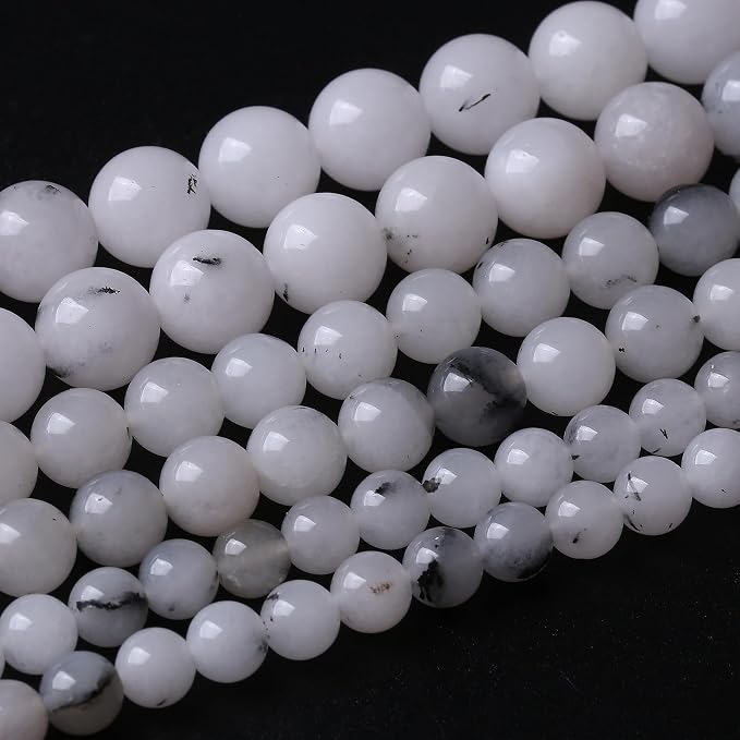 48PCS 8MM Black Rutilated Quartz Stone Beads Energy Healing Beads by JIANJING