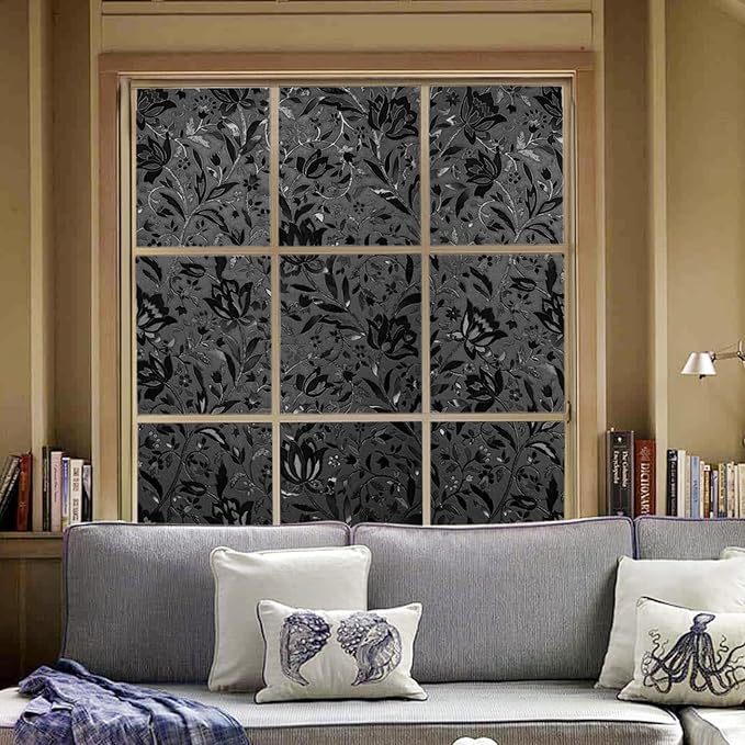 LEMON CLOUD Total Blackout Window Film Privacy Static Cling Frosted Black - Image 2