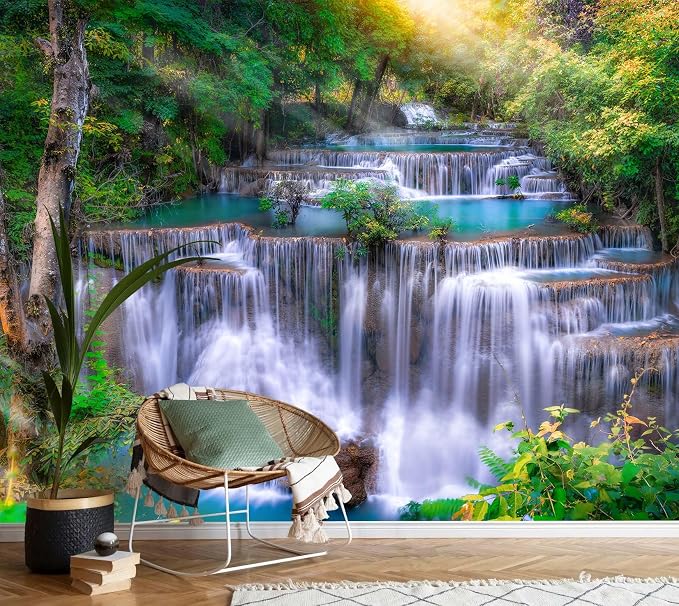 AFZEVEB-Green Waterfall Nature Landscape Wallpaper Wall murals by all