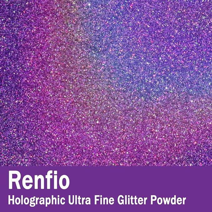 Renfio Holographic Ultra Fine Glitter Powder Metallic Resin Glitter 2.11 Oz PET - Image 2