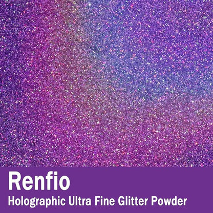 Renfio Holographic Ultra Fine Glitter Powder Metallic Resin Glitter 2.11 Oz PET - Image 2