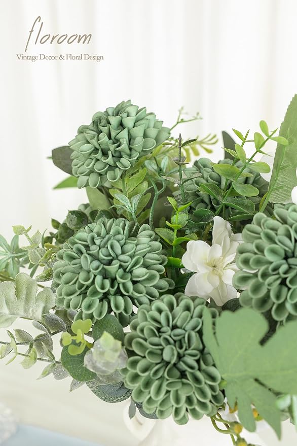 Floroom Artificial Dahlia Flowers 25pcs Real Looking Elf Green Foam Fake Roses - Image 3