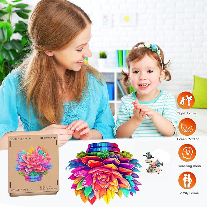 Wooden Puzzles Colorful Flower 500pcs King Size 16.9'' x 16.2'', Luxurious - Image 3