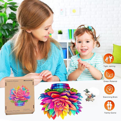 Wooden Puzzles Colorful Flower 500pcs King Size 16.9'' x 16.2'', Luxurious - Image 3