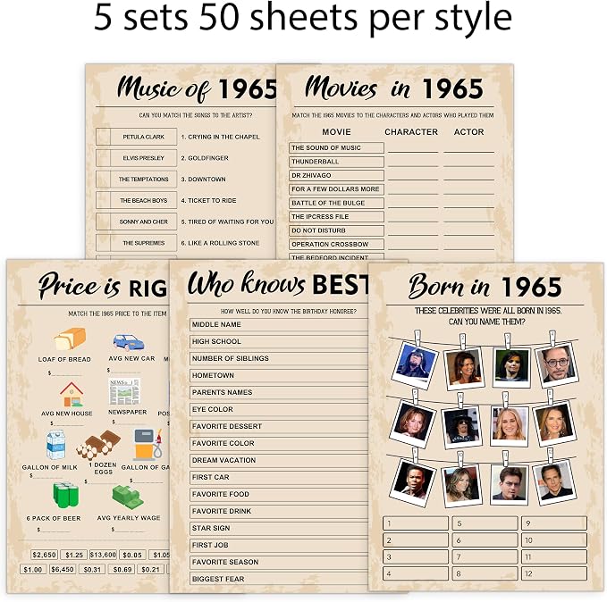 QUPT 60th Birthday Party Games, Born in 1965 Games Bundle, Birthday Party - Image 4