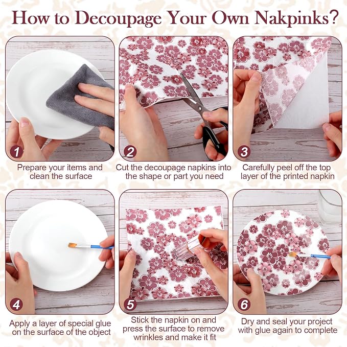 Epakh 36 Pack 6 Style Burgundy Decoupage Paper Napkins Assorted Floral - Image 6