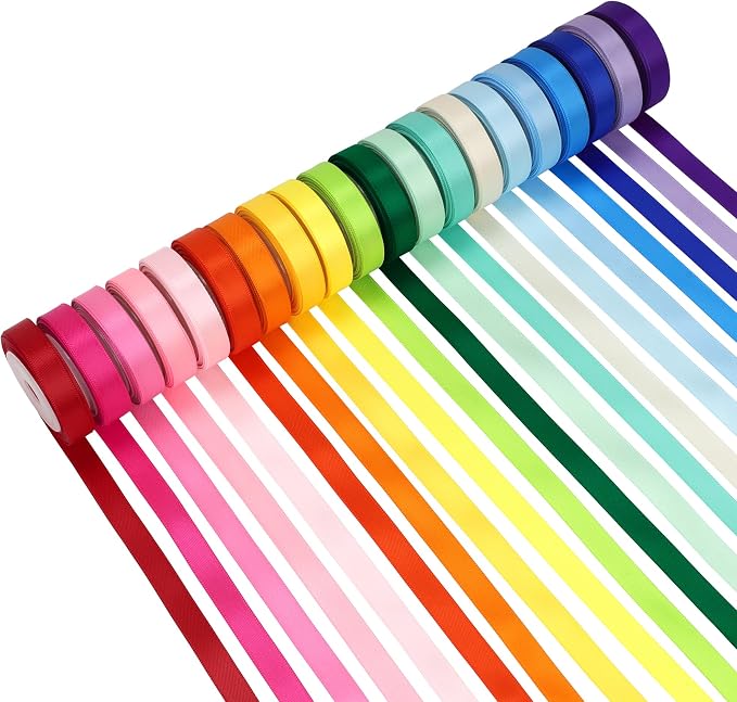 Rainbow Satin Ribbon Set – 20 Colors, 3/8" x 5 Yards Each, 100 Yards Total by Kryvusribbon