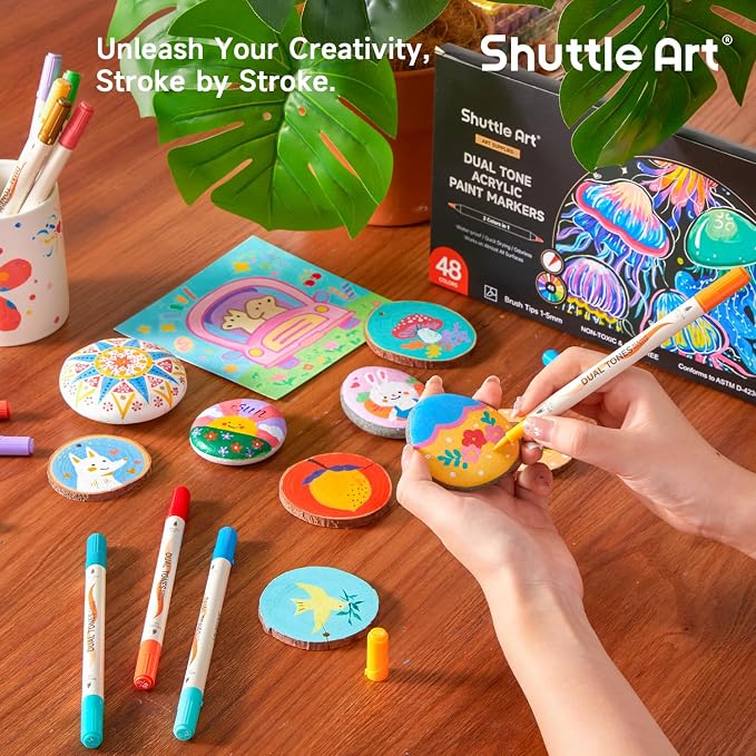 Shuttle Art 24 pack Dual Tone Acrylic Paint Markers, 48 Colors Acrylic Paint - Image 7