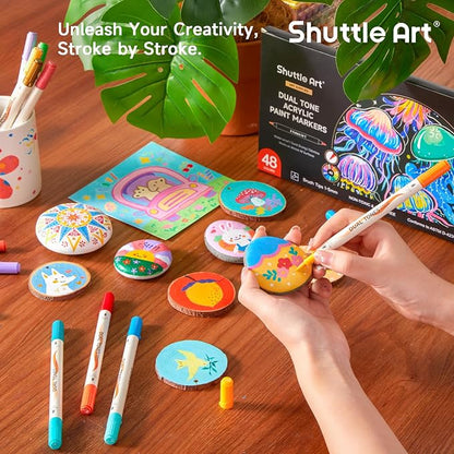 Shuttle Art 24 pack Dual Tone Acrylic Paint Markers, 48 Colors Acrylic Paint - Image 7