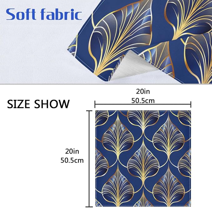 ALAZA Art Deco Floral Royal Blue & Gold Cloth Napkins Set of 4, 20x20 Inch - Image 3