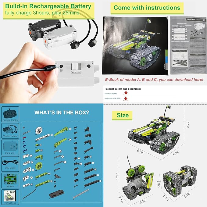 BIRANCO. Remote Control Tracked 3in1 Stunt Racer Building Kit - Image 6