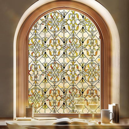 3D Stained Glass Window Privacy Film, Heat Control UV Blocking Static Cling by OHTMERU