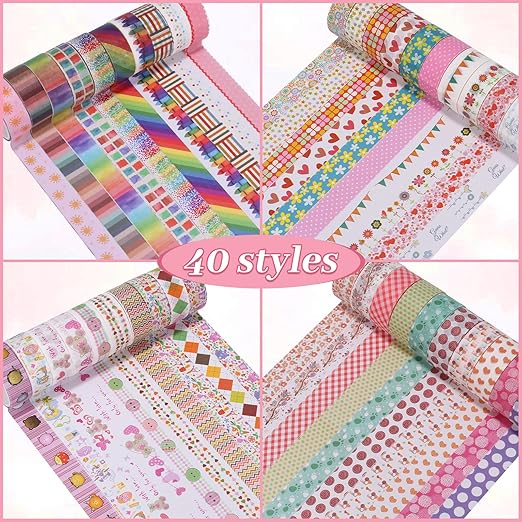 Washi Tape Set - 40 Rolls of 1.5cm Wide Decorative and Craft Tape - Image 4