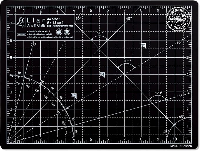 Elan Cutting Mat A4 Black & Taupe, Self Healing Cutting Mat 9x12 Inch, 5-Ply by Elan
