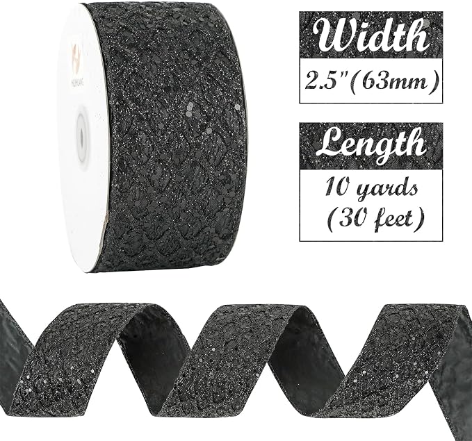 HUIHUANG Glitter Black Wired Ribbon - Image 3