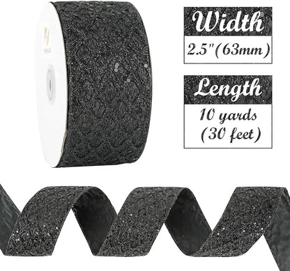 HUIHUANG Glitter Black Wired Ribbon - Image 3