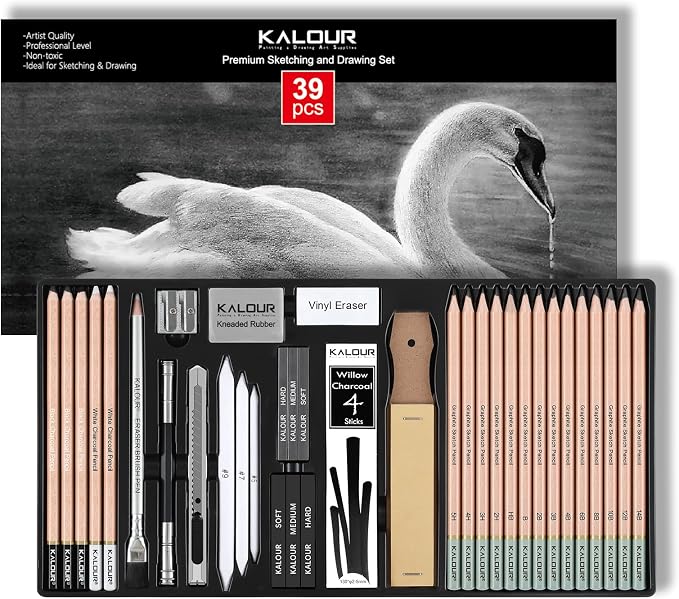 39pcs Drawing Pencil Set, Professional Sketch Pencils, Eraser Brush Pen by KALOUR+PDAS