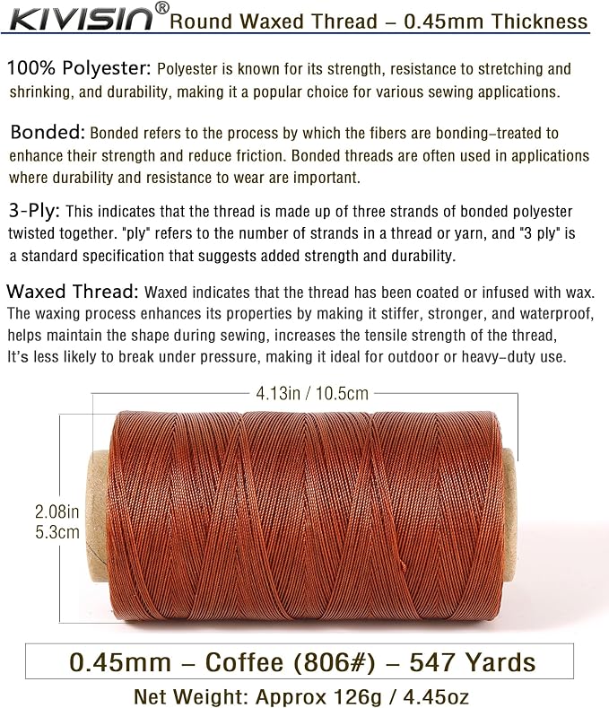 Thin Wax Polyester Thread, 547 Yards, 3 Ply Round Waxed Cord Strings - Image 2